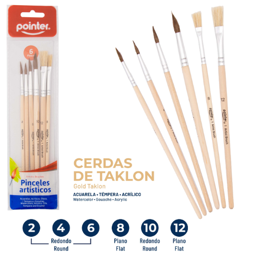 SET PINCELES POINTER 6UD AB-3598 PLANO REDONDO