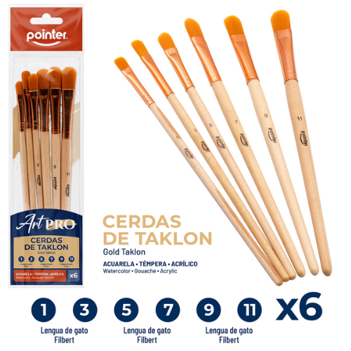 SET PINCELES POINTER 6UD 0513B LENGUA GATO