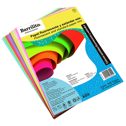 PAPEL BOND 40 COLOR BARRILITO FLUORES 8.5X11 75GR T/C PQ-100HJ PFL100