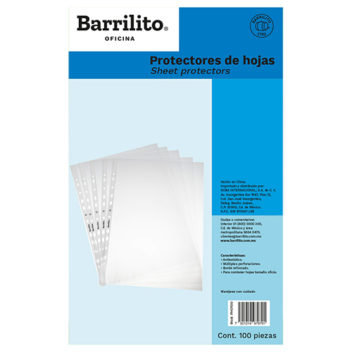 HOJAS PROTECTORAS P/BINDER BARRILITO T/L PQ-100UD PHO100