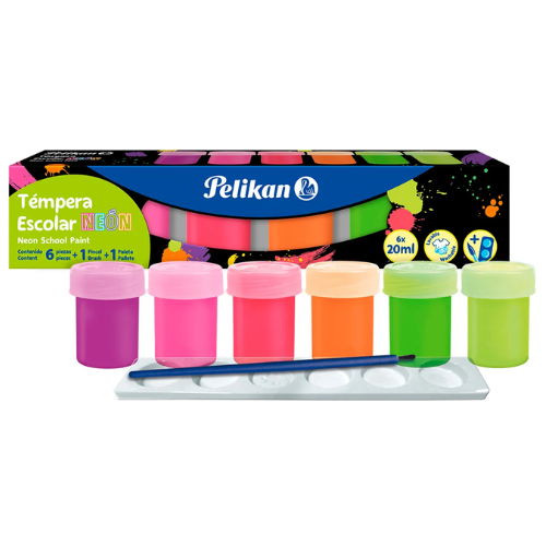 TEMPERA PELIKAN ESCOLAR 20ML 6COL NEON C/PINCEL 53101603