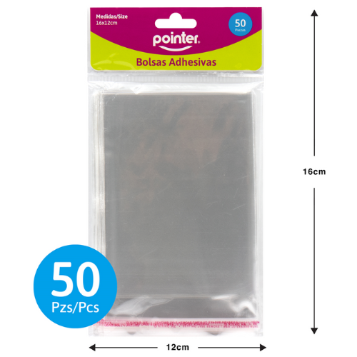BOLSA CELOFAN POINTER TRANSPARENTE 16X12CM PQ-50PCS OB-1612