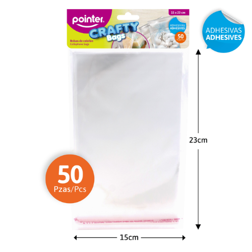 BOLSA CELOFAN POINTER TRANSPARENTE 23X15CM PQ-50PCS OB-2315**DV**