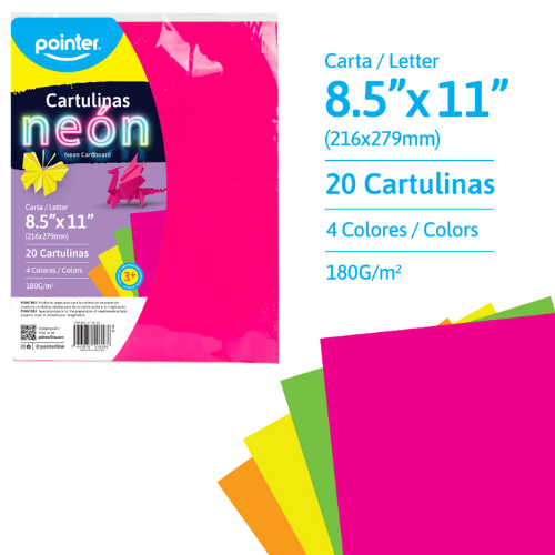 CARTULINA POINTER NEON T/C 4COL 180GR PQ-20HJ CT-4F-20