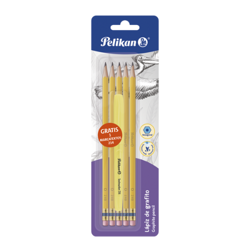 SET LAPIZ GRAFITO PELIKAN #2 HB C/RESALTADOR 5PCS 30330202