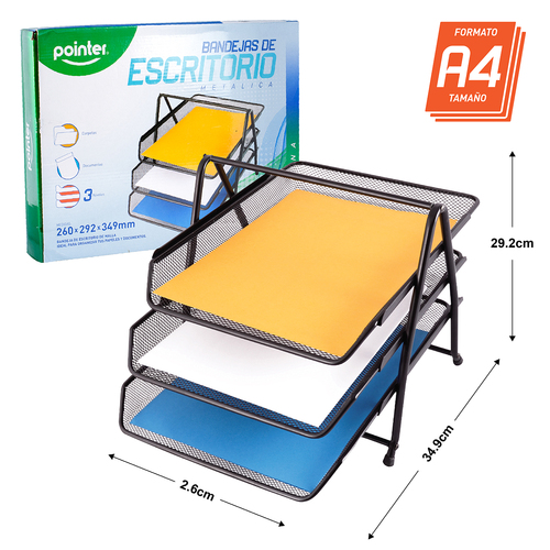 BANDEJA POINTER METALICA NG 3NIV A4 HY-WJL-3-BK