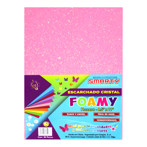 FOAMY ESCARCHADO SMARTY TC CRISTAL ROSADO 8.5"X11" PQ-10UD SMS-C008