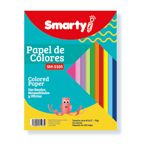 PAPEL BOND 40 COLOR SMARTY SURT 75GR T/C PAQ-100HJ SM-SH105