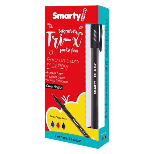LAPICERO SMARTY TRI-X PUNTA MEDIA 1.0MM NEGRO SM-M018 CJ-12