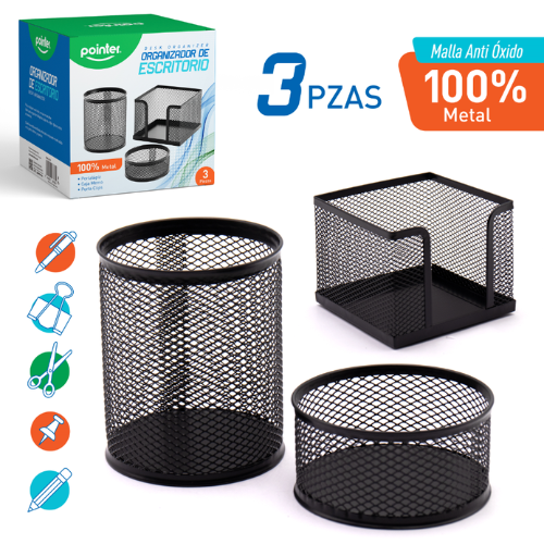 ORGANIZADOR POINTER D/ESCRITORIO METALICO 3PCS OS-1701
