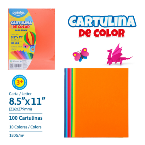CARTULINA POINTER INTENSO CARTA 10COL 180GR PQ-100HJ CT-10-100
