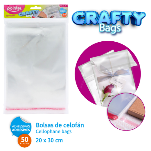BOLSA CELOFAN POINTER TRANSPARENTE 30X20CM PQ-50PCS OB-2030