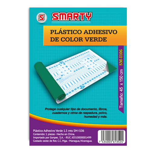 PLASTICO ADHESIVO SMARTY 1.5MT VD 45X150CM SM-03715VD