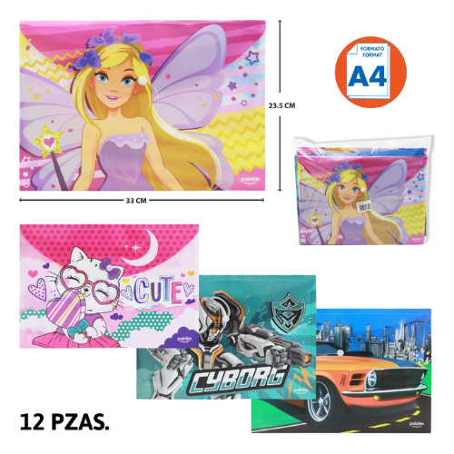 SOBRE PLASTICO POINTER C/BROCHE  FL-1801 A4 INFANTIL