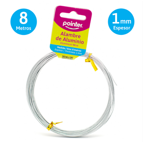 ALAMBRE POINTER ALUMINIO PLATEADO P/MANUALIDAD 8MTS 1MM ANC-1801S