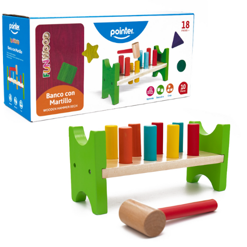 JUEGO DIDACTICO MADERA POINTER FW BANCO C/MARTILLO 10UD PZZ-1904