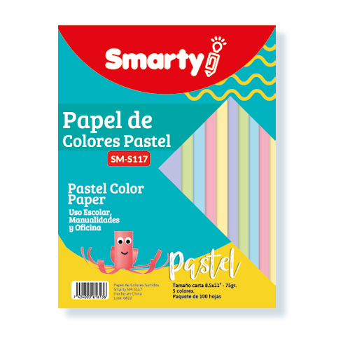 PAPEL BOND 40 COLOR SMARTY PASTEL 75GR T/C PAQ-100HJ SM-SH117