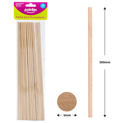 PALITOS MANUALIDADES POINTER REDONDOS NATURAL PQ-20UD RW-3005
