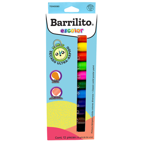 PINTURA BARRILITO TEMPERA SOLIDA 12COL TEM0590