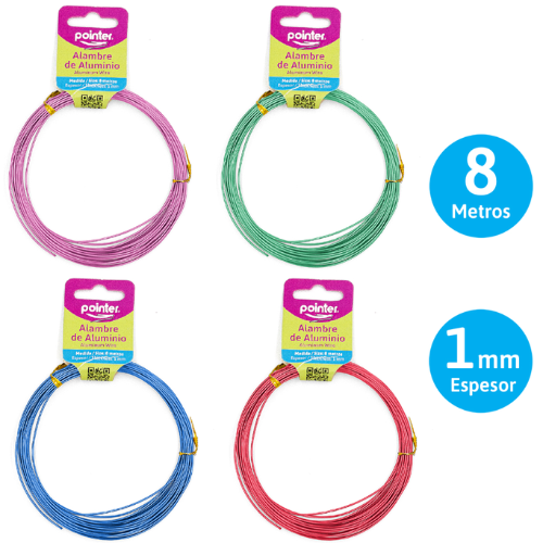 ALAMBRE POINTER ALUMINIO SURTIDO P/MANUALIDAD 8MTS 1MM ANC-1801A