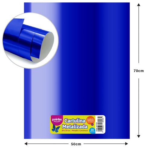CARTULINA POINTER METALIZADA AZUL 50X70CM UNIDAD MCT-7006