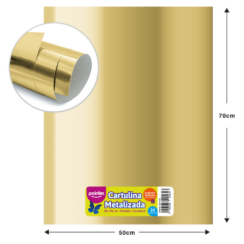 CARTULINA POINTER METALIZADA DORADA 50X70CM UNIDAD MCT-7002