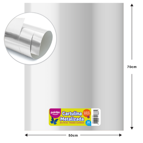 CARTULINA POINTER METALIZADA PLATA 50X70CM UNIDAD MCT-7024