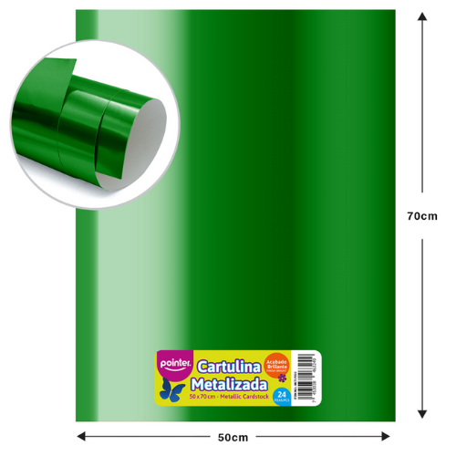 CARTULINA POINTER METALIZADA VERDE 50X70CM UNIDAD MCT-7010