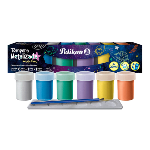 TEMPERA PELIKAN ESCOLAR 20ML 6COL METALICA C/PINCEL 53101626