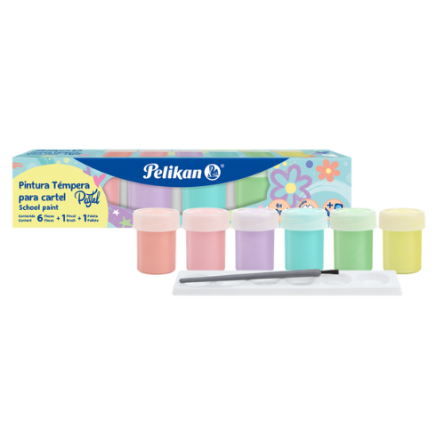 TEMPERA PELIKAN ESCOLAR 20ML 6COL PASTEL C/PINCEL 53101625-53101624