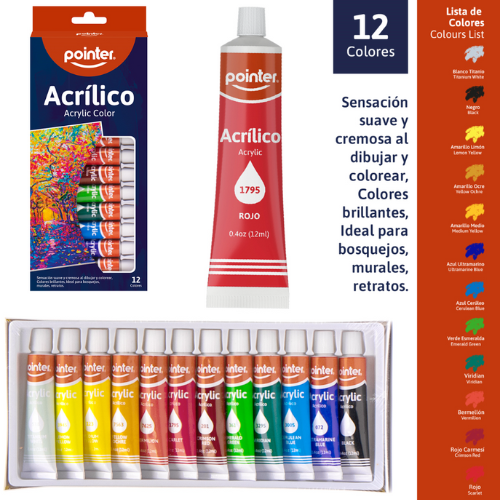 SET PINTURA ACRILICA POINTER 12ML CJ-12COL E812B