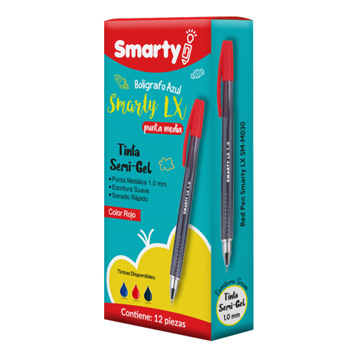 LAPICERO SMARTY LX SEMI GEL PUNTA MEDIA 1.0MM ROJO SM-M030 UND