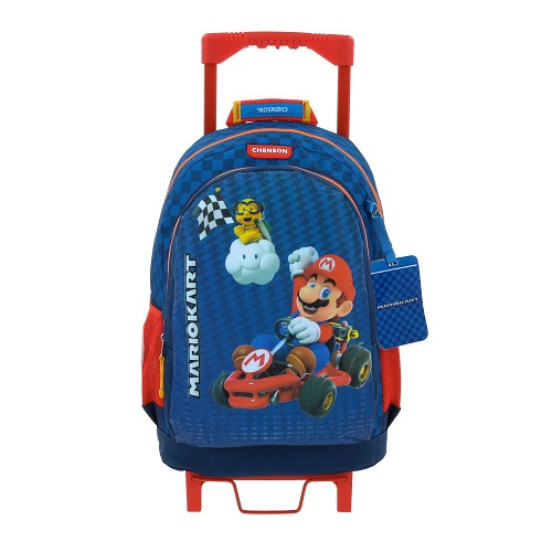 MOCHILA CHENSON MARIO BROS GOKAR AZUL C/RODO 17" MB66166-9 A5